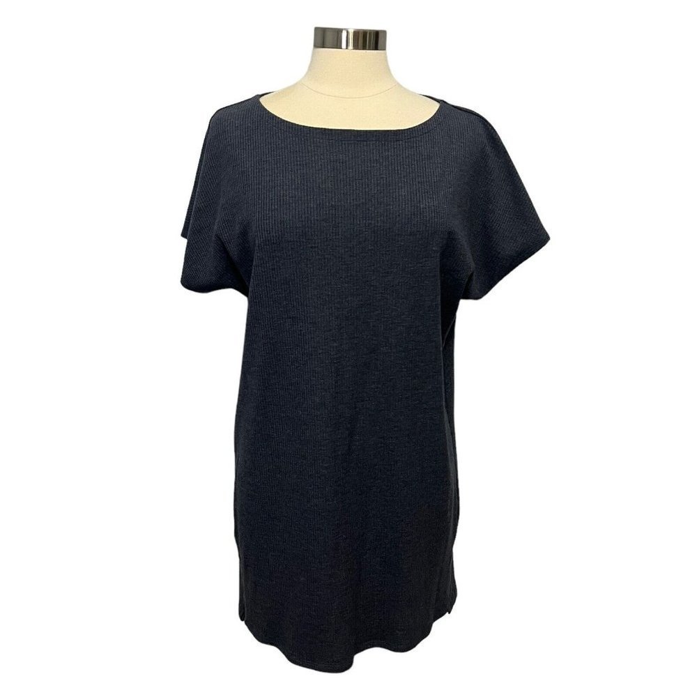 EILEEN Fisher Short Sleeve Jersey Knit Shift Dress Gray Size L